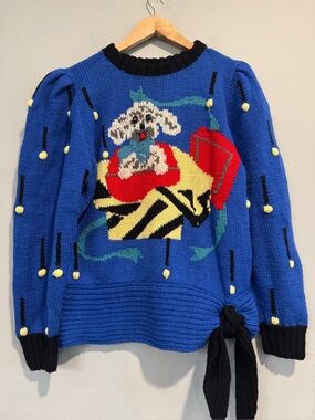 Vintage Berek Handknit Sweater Novelty Dog Pom Pom Unique Small